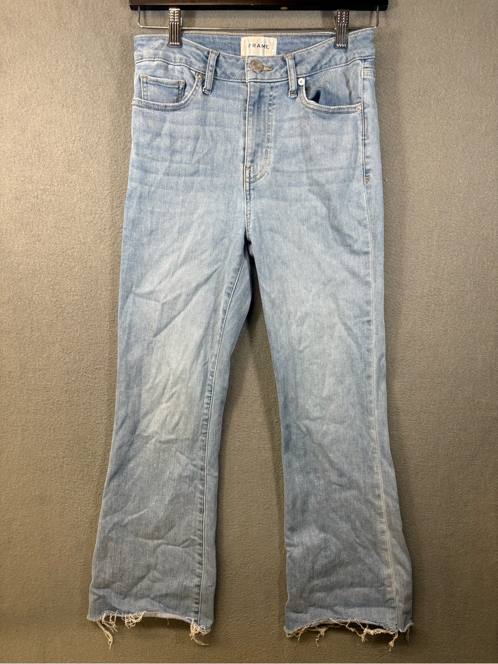 Frame Jeans Women's Light Wash Blue Frayed Flare Hem Size 27